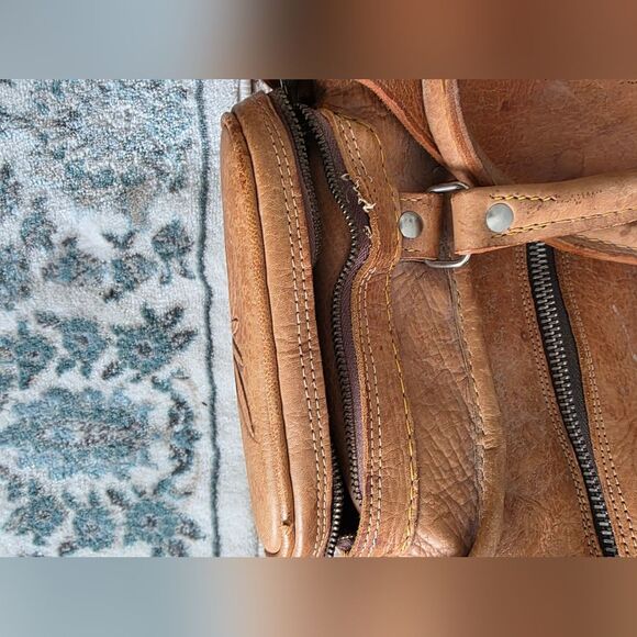 Tooled Leather Weekender Overnight Travel Handcrafted Structured Travel Bag Tan - Picture 8 of 16